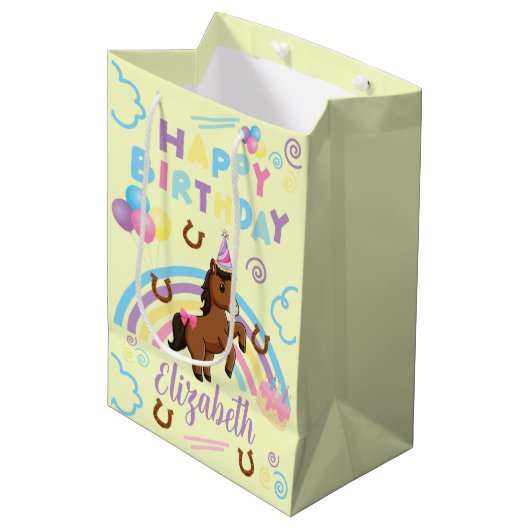 Horse Gift Bag in Yellow Medium Cadeauzakje (Voorkant Gekanteld)