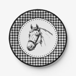 Horse Gingham Papieren Bordje