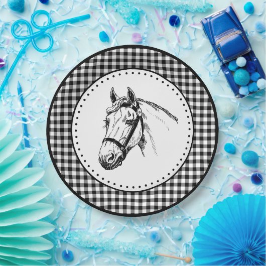Horse Gingham Papieren Bordje (Feest)