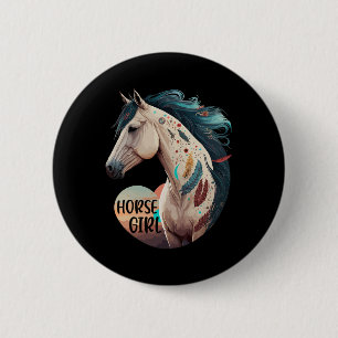 Horse Girl Bohemian Equestrian Portret Horseback Ronde Button 5,7 Cm