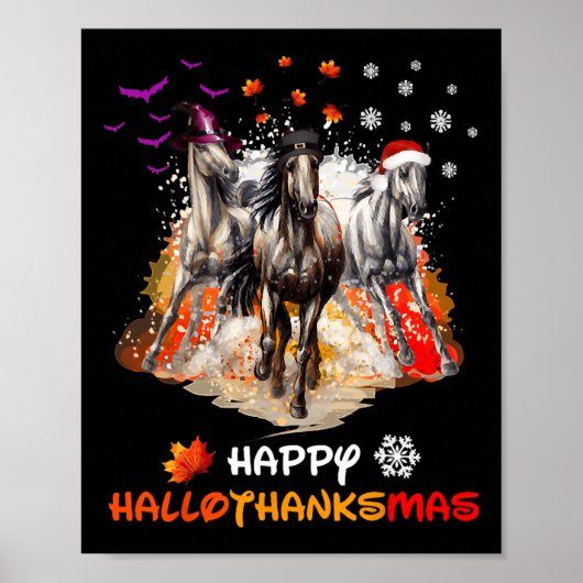 Horse Halloween And Merry Christmas Happy Hallotha Poster (Voorkant)