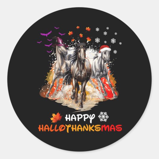 Horse Halloween And Merry Christmas Happy Hallotha Ronde Sticker (Voorkant)