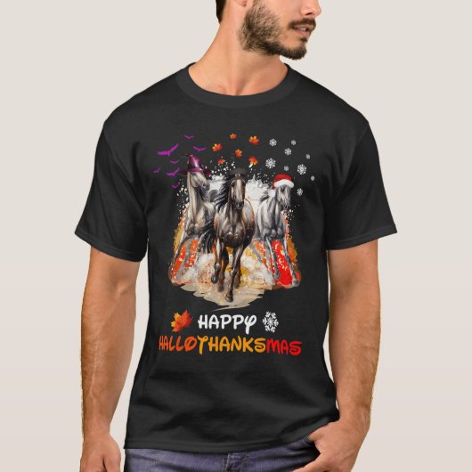 Horse Halloween And Merry Christmas Happy Hallotha T-shirt (Voorkant)