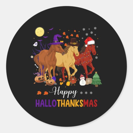 Horse Halloween Thanksgiving Happy Hallo Ronde Sticker (Voorkant)