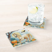 Horse Halloween With Pumpkin Glazen Onderzetter (Schuin)