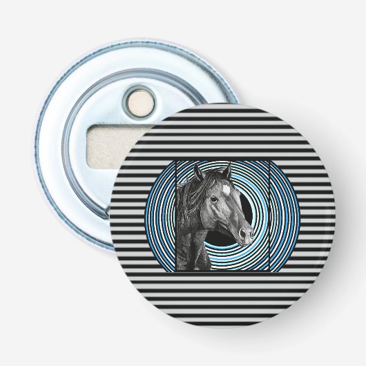 Horse Hand Drawn Art Button Flesopener (Voorkant)