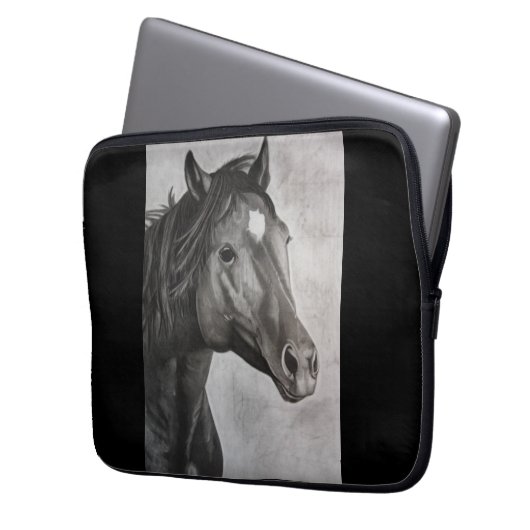 Horse Hand Drawn Art Laptop Sleeve (Voorkant Links)