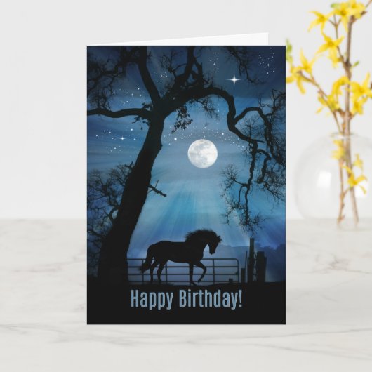 Horse Happy Birthday Kaart, wil waar komen Kaart (Gele Bloem)