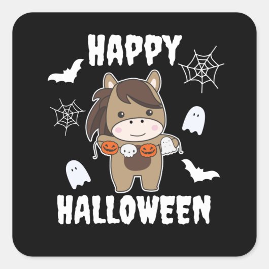Horse Happy Halloween Pumpkin Bat Costume Vierkante Sticker (Voorkant)