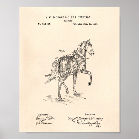 Horse Harness 1885 Patent Art Old Peper Poster (Voorkant)