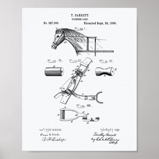 Horse Harness Loop 1885 Patent Art — Witboek Poster (Voorkant)
