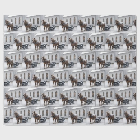 Horse Harnessed to a Sleigh By a Chapel Cadeaupapier (Vlak)