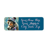 Horse Hat Scarf Snowflakes Personalized Christmas Etiket (Voorkant)