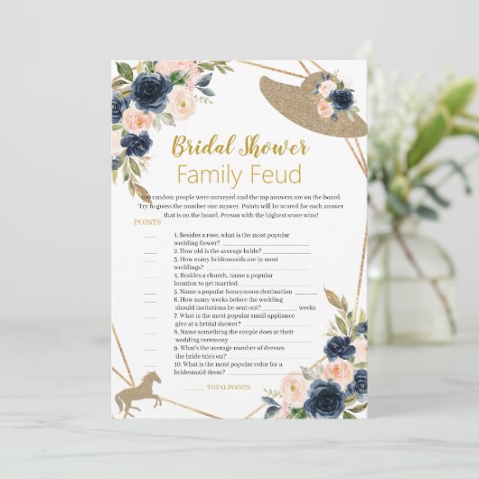 Horse & Hat Theme “Survey Says” Bridal Shower Game Kaart (Staand voorkant)