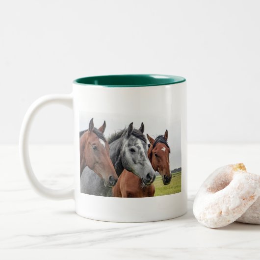 Horse Head Classic Witte Mok Ruitersport Groene Ra (Met donut)