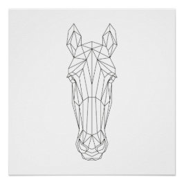 Horse Head Geometric Black & White Modern Art Poster