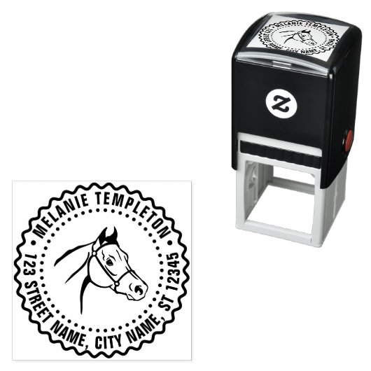 Horse Head Line Art FF Naam Retouradres Zelfinktende Stempel (In situ)