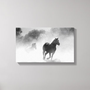 Horse Herd   Zwart-wit Canvas Afdruk