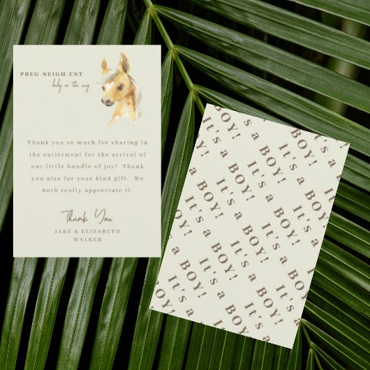 Horse Het is een Boy Baby shower Bericht Dank je w Bedankkaart