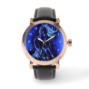 Horse Horloge Running In Blauwe Sterrennacht