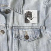 HORSE IN PENCIL: REALISME: HORSE LOVERS VIERKANTE BUTTON 5,1 CM (In situ)