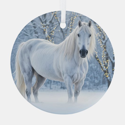 Horse in Snow Pretty Christmas Holiday Glas Ornament (Achterkant)