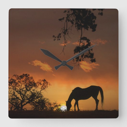Horse in Southwestern Sunset Clock Vierkante Klok (Voorkant)