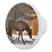 Horse in Winter Snow Ceramic Knob Keramische Knop (Rechts)