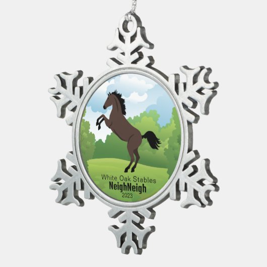 Horse Keepsake met Breed Tekst Tin Sneeuwvlok Ornament (Rechts)