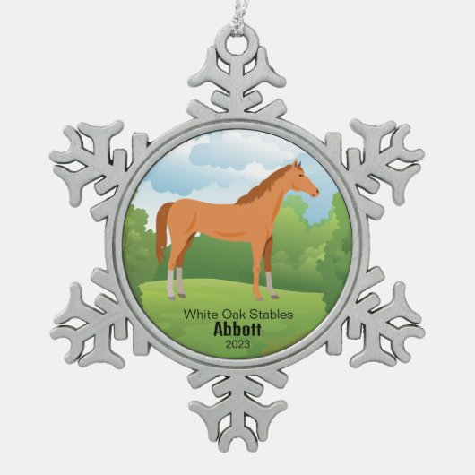 Horse Keepsake met  Ras en Tekst Tin Sneeuwvlok Ornament (Voorkant)