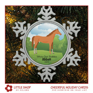 Horse Keepsake met Ras en Tekst Tin Sneeuwvlok Ornament