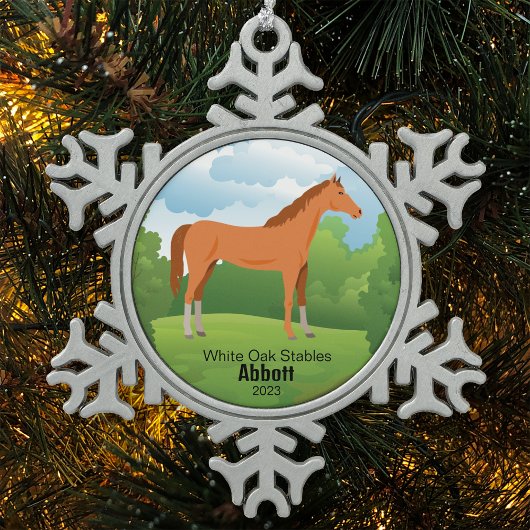 Horse Keepsake met  Ras en Tekst Tin Sneeuwvlok Ornament