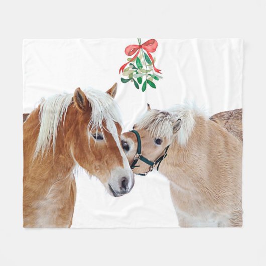 Horse Kerstmis Mistletoe Equestrian Cute Ponies Fleece Deken (Voorkant (Horizontaal))