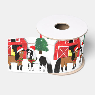 Horse kerstribbon grosgrain lint