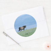 Horse, Lake en Mountain Scene Ronde Sticker (Envelop)