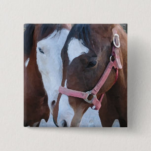 Horse Love Vierkante Button 5,1 Cm