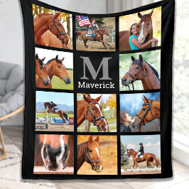 Horse Lover Personalized Monogram 11 Foto Collage Fleece Deken