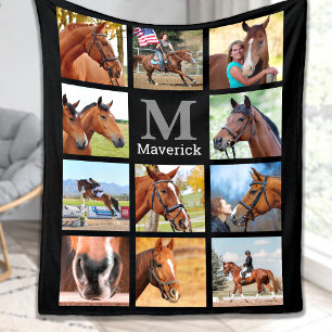 Horse Lover Personalized Monogram 11 Foto Collage Fleece Deken