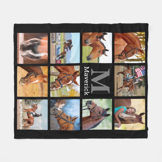Horse Lover Personalized Monogram 11 Foto Collage Fleece Deken (Voorkant (Horizontaal))