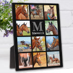 Horse Lover Personalized Monogram 11 Foto Collage Fotoplaat<br><div class="desc">Viel je beste vriend in een elegant zwart design met een douane-paardenfotocollage. Deze unieke paardenfoto is het perfecte geschenk voor jezelf, familie of vrienden om de geliefden te eren. Pas aan met 11 van uw favoriete paardenfoto's, gepersonaliseerde monogram initiaal en naam. Zie "personaliseer deze sjabloon"om foto's en naam te veranderen....</div>