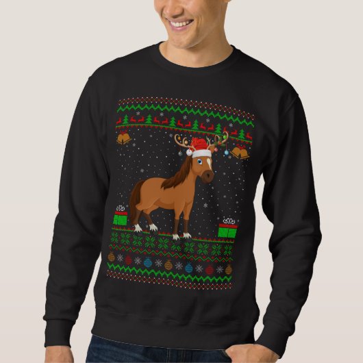 Horse Lover Santa Hat Matching Ugly Horse Christma Trui (Voorkant)