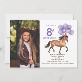 Horse Lover verjaardag Foto uitnodiging Paars