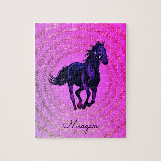 Horse Magenta Glitter Swirl - Speciaal Legpuzzel (Verticaal)