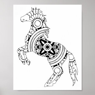 Horse Mandala Back and White Silhouette Drawing Poster