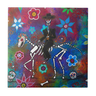 HORSE MARIACHI RIDER DIA DE LOS MUERTOS TEGELTJE