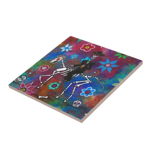 HORSE MARIACHI RIDER DIA DE LOS MUERTOS TEGELTJE (Zijkant)