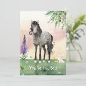  Horse Meadow met Spring Flowers Birthday Kaart (Staand voorkant)