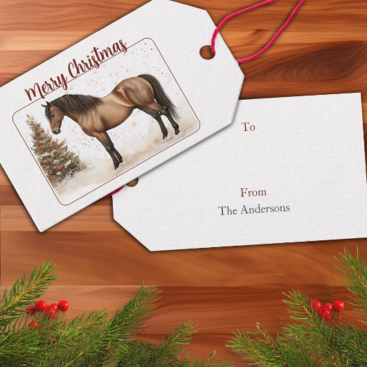 Horse Merry Christmas gepersonaliseerd Cadeaulabel