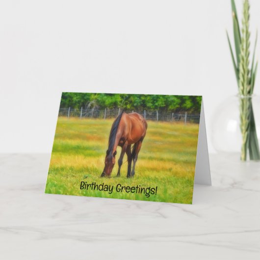 Horse Munching op weidegras Verjaardag Kaart (Voorkant)