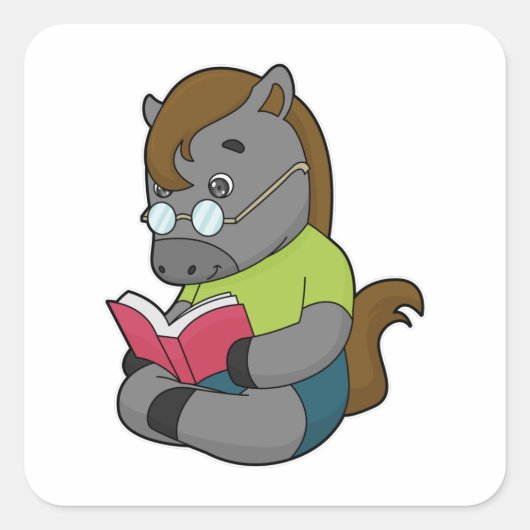 Horse Nerd Book Glasses Vierkante Sticker (Voorkant)